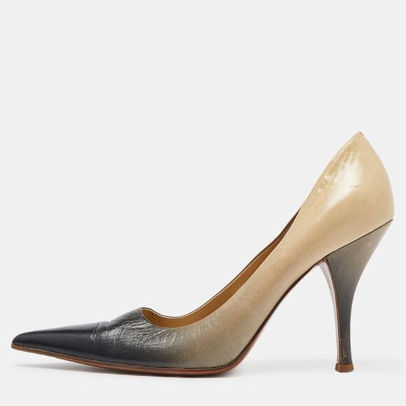 Prada Beige/grey Leather Pointed Toe Pumps Size 38.5,New Products : American Fashion Style Bags On Sale